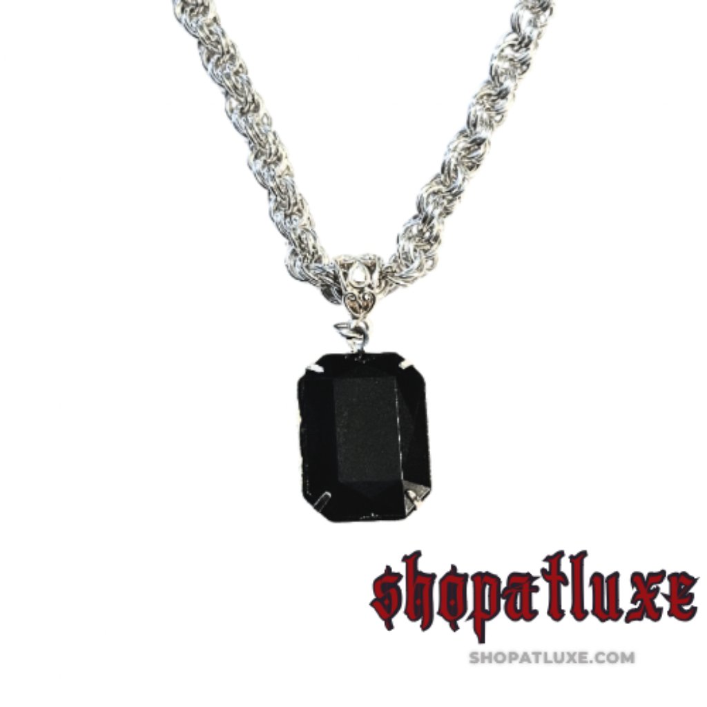 Handwoven Silver Necklace With Black Pendant 50$